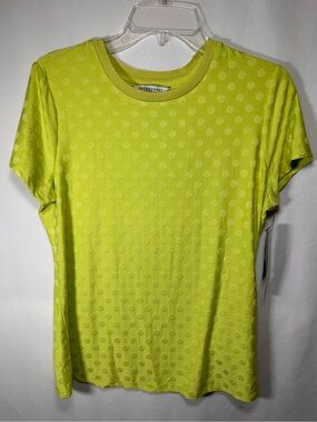 NWT Liverpool Slim Fit Crew Neck Polka Dot Knit Tee Limelight Green Size Medium